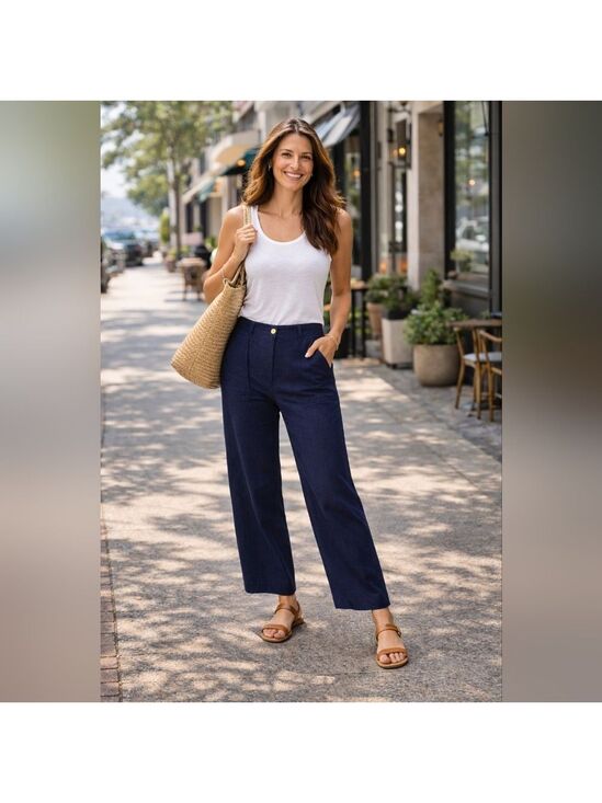 Roller Rabbit Pants - Roller Rabbit Loa Pants Navy Cotton Linen Straight Leg Women’s 10 NWT